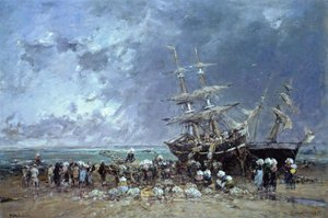 Déchargement du bateau de pêche de Terre-Neuve, 1873 - Eugene Louis Boudin